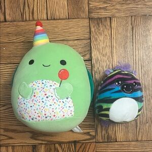 Two Squishmallows turtle and zebra party animals NWOT